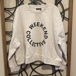 ASOS ice heather gray Weekend Collective oversized logo sweatshirt size 14 NWOT